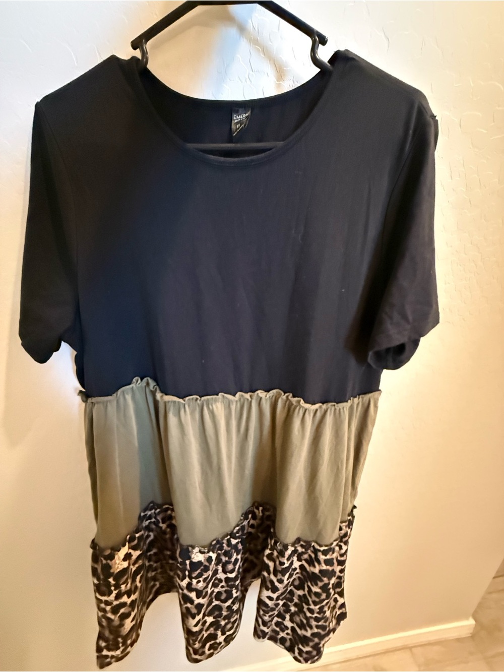 Colorblock Tiered Mini Dress in Black, Olive, and Leopard